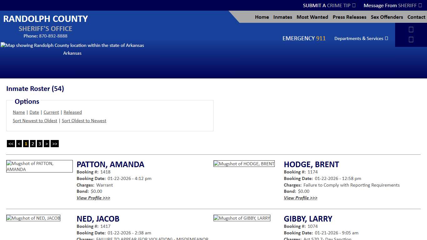 Inmate Roster - Current Inmates Booking Date Descending - Randolph County Sheriff AR