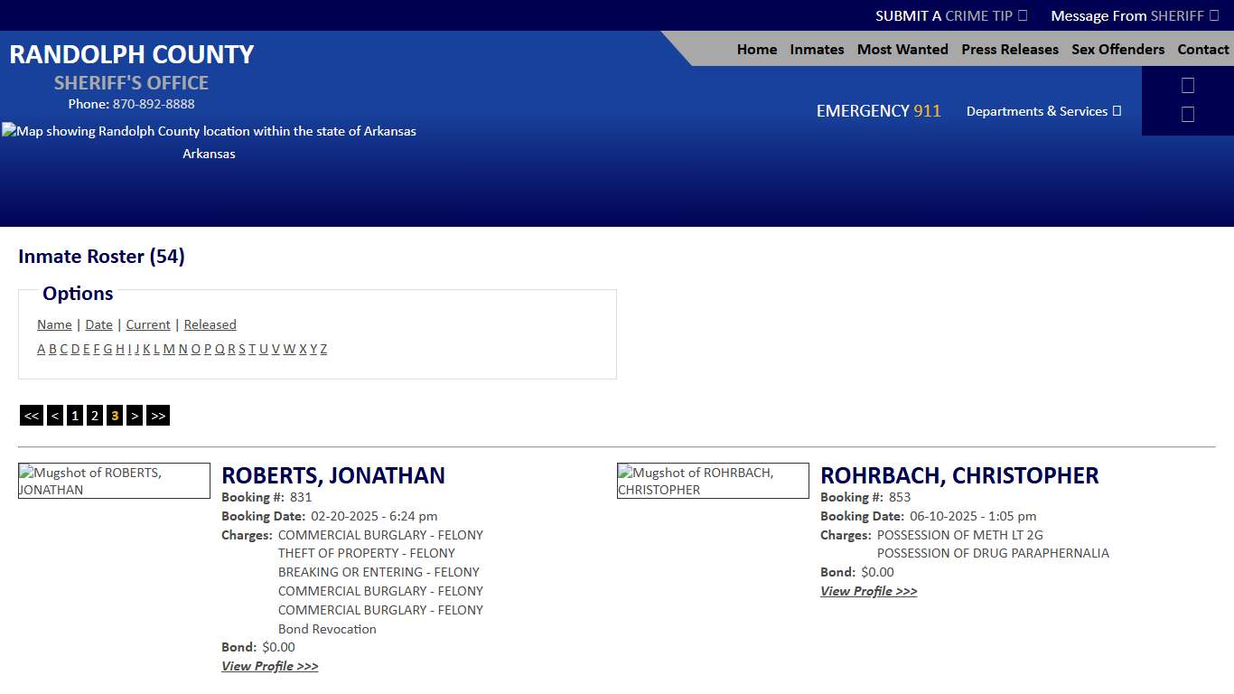 Inmate Roster - Page 3 Current Inmates - Randolph County Sheriff AR