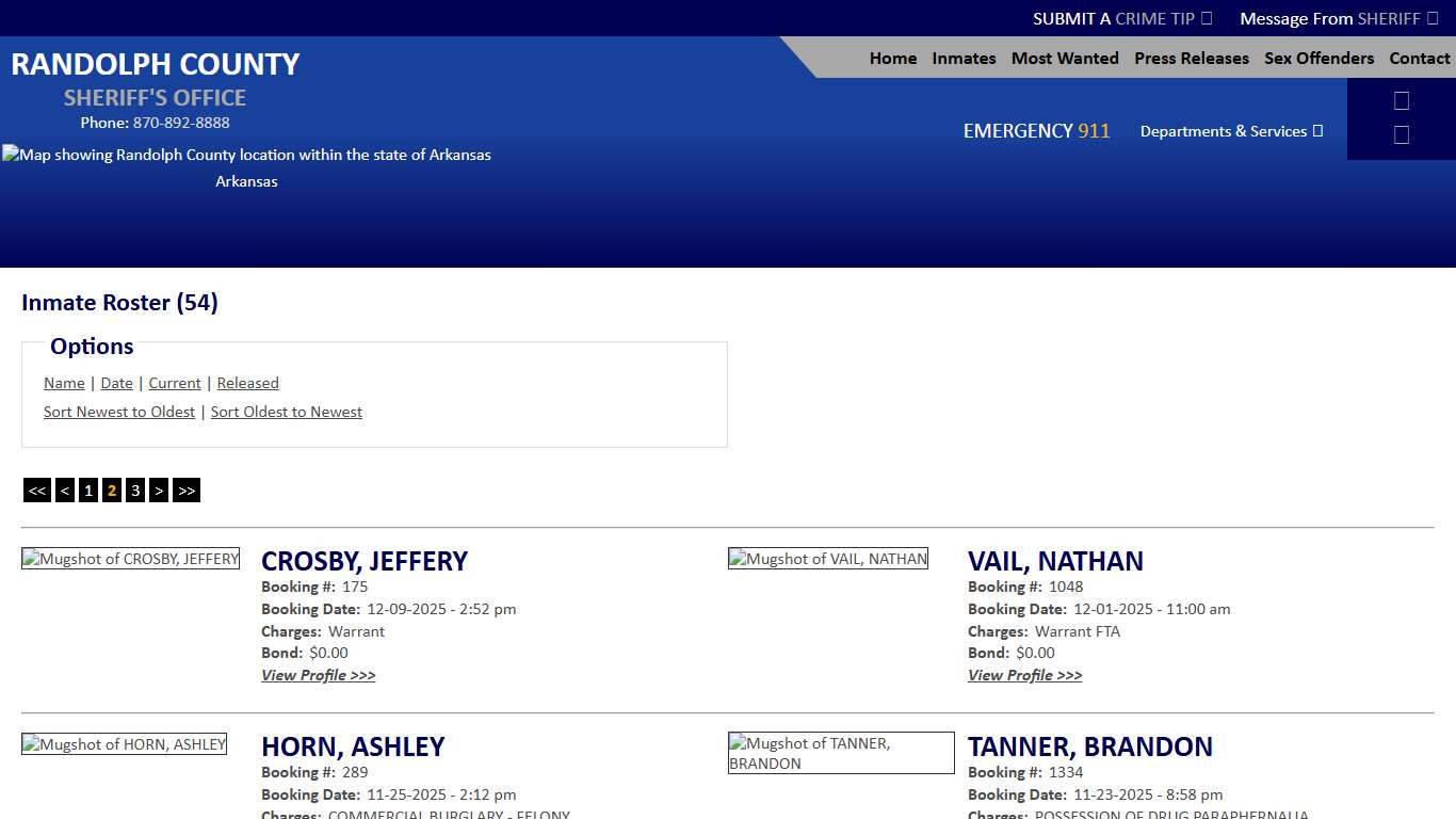 Inmate Roster - Page 2 Current Inmates Booking Date Descending - Randolph County Sheriff AR