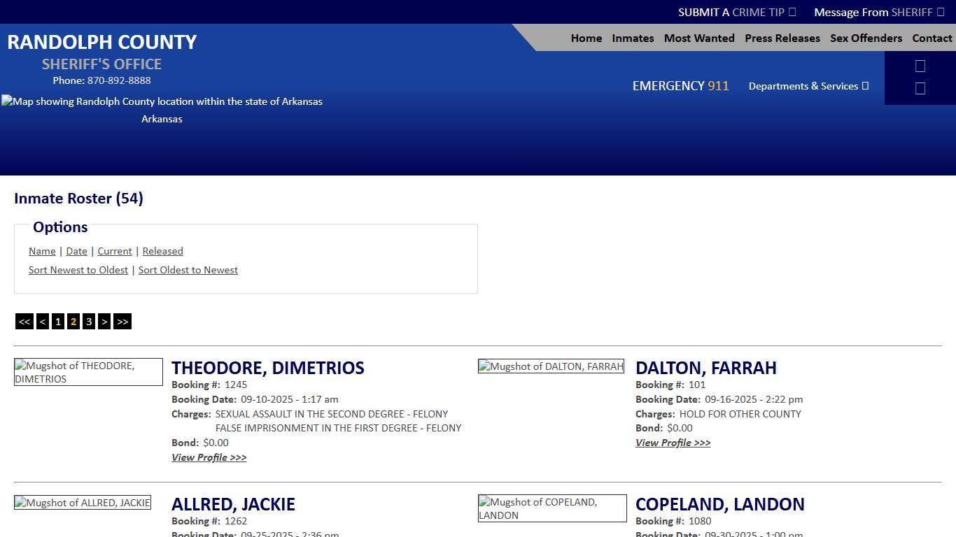 Inmate Roster - Page 2 Current Inmates Booking Date Ascending - Randolph County Sheriff AR